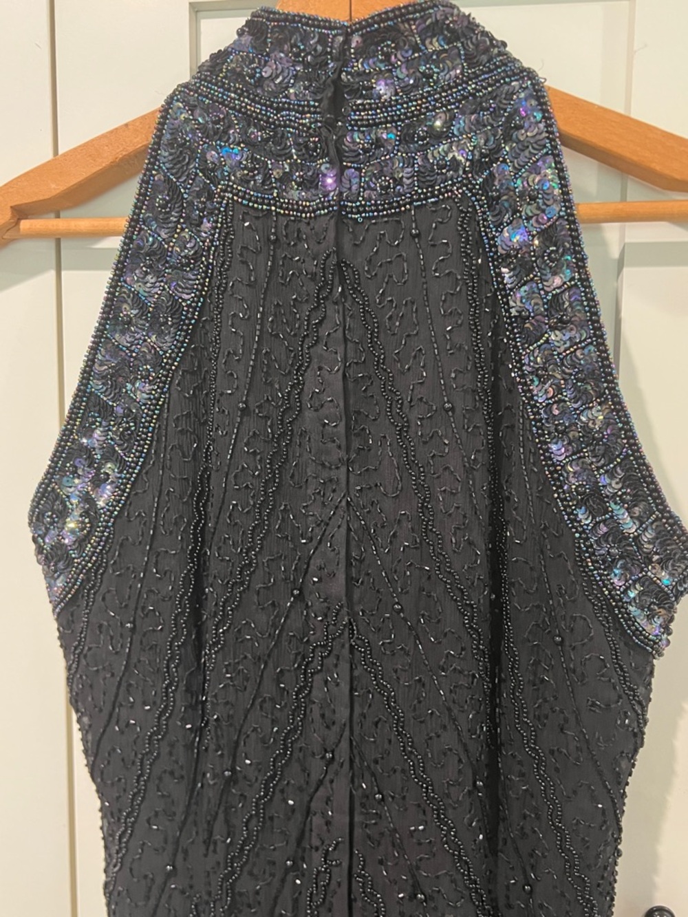 Adrianna Papell Black Beaded High-Neck Evening Gown - Picture 5 of 7